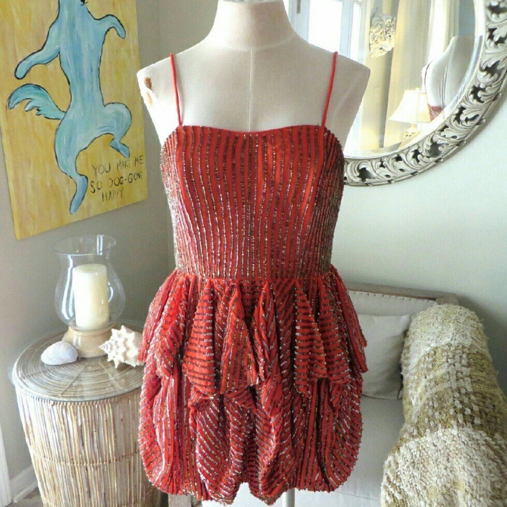French Connection Red Beaded Mini Dress